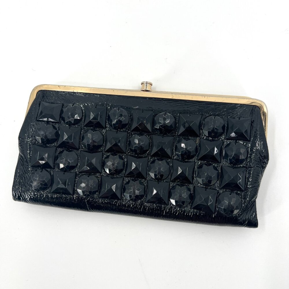 RARE HOBO International Black Patent‎ Leather Jeweled Lauren Wallet